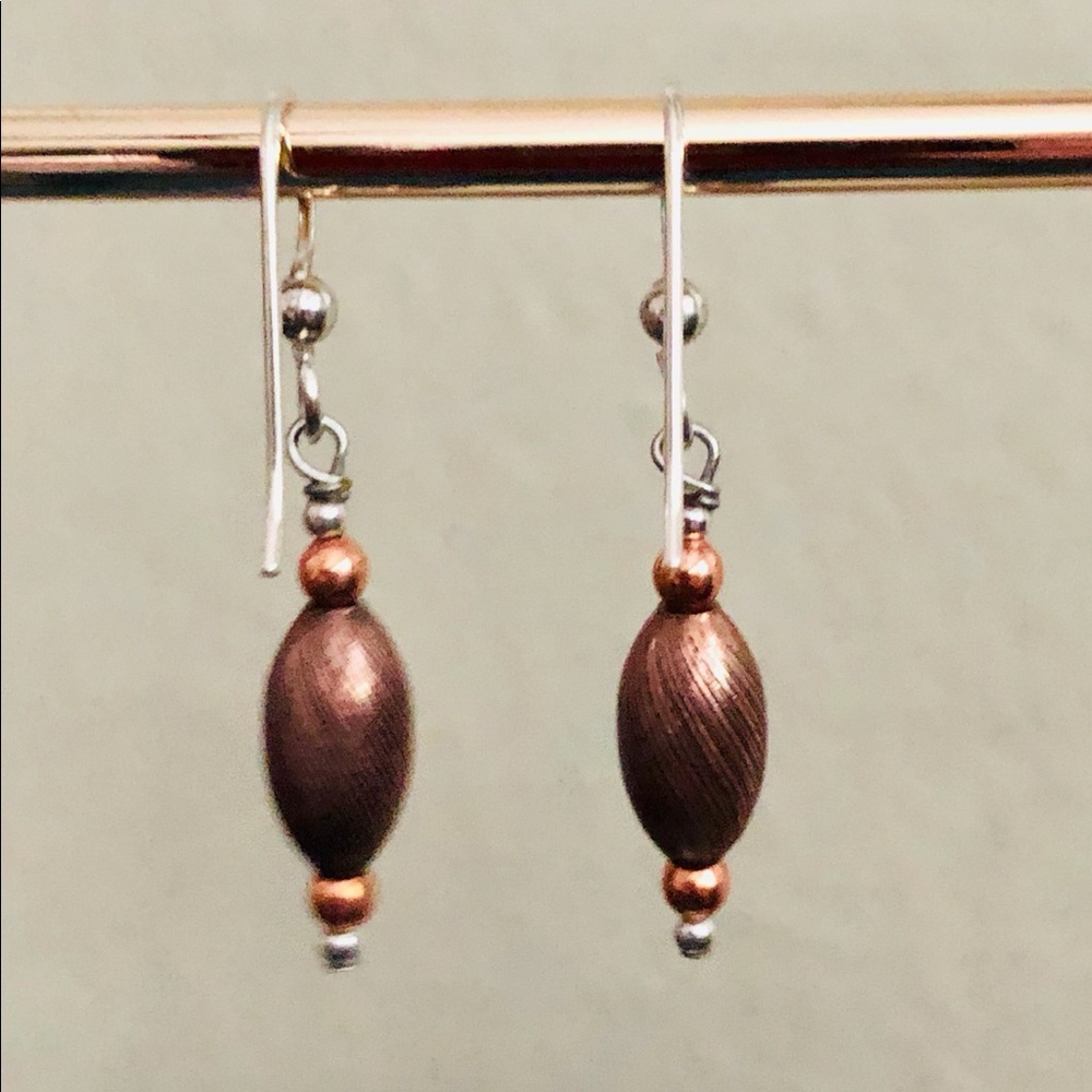 Handmade Copper & Silver Drop Earrings
